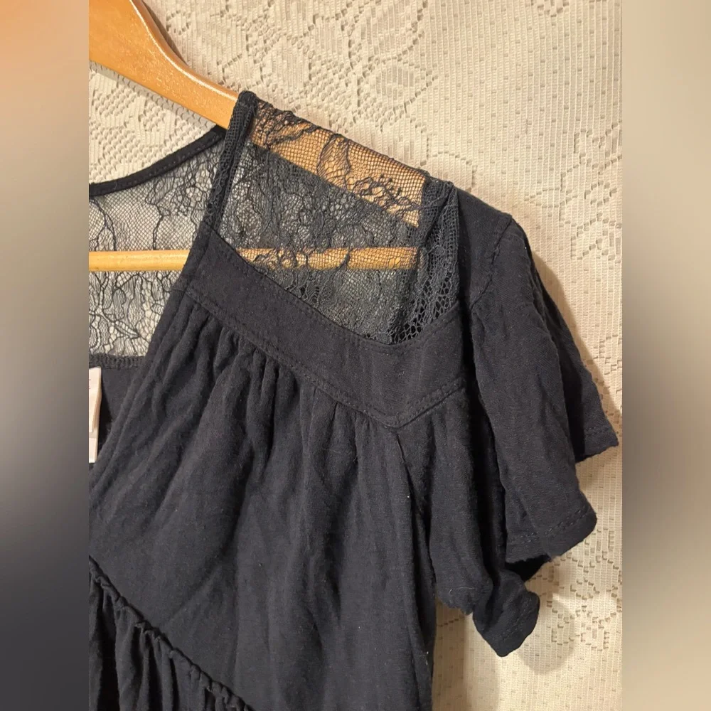 Xhilaration Black Lace Shoulder Babydoll Dress Boho Flowy Mini - Picture 4 of 6